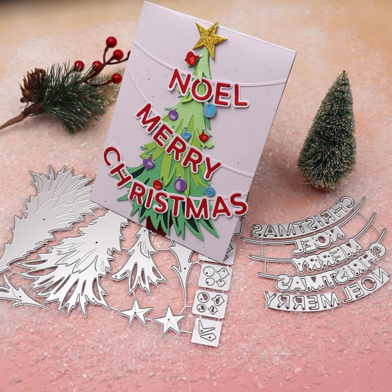 Feemkota Noel Merry Christmas Tree Die Cuts for Card Making Christian Theme Stamps Cutting Dies for DIY Paper Scrapbooking Crafts Embossing Decorations - Image 1
